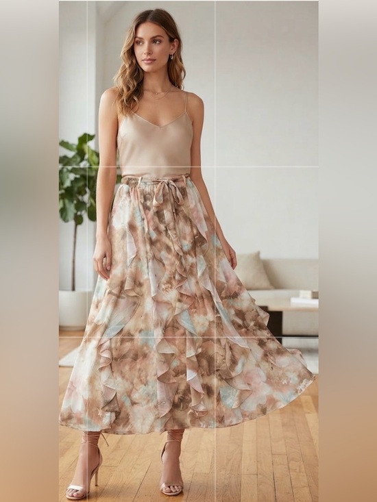 Alice Blue Dresses & Skirts - Alice Blue Neutral Watercolor Ruffle Maxi Skirt - Women